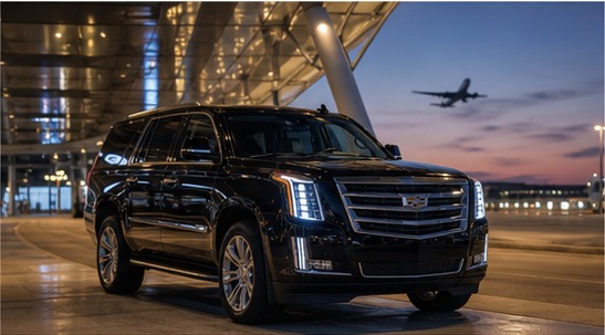 Black chauffeur vehicle at Nashville BNA airport terminal